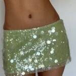 Belle Mini Skirt - Green Sequined